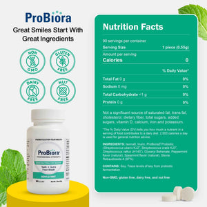 ProBiora Professional Strength Oral Probiotics for Teeth and Gums | Dental Probiotic for Oral Health | Bad Breath Treatment for Adults | Tooth Whitening | ProBiora3 Probiotic Blend | 90 Mint Tablets