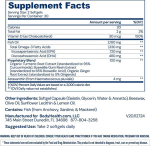 BodyHealth Omega 3 Health, Fish Oil Supplement for Women and Men, Heart and Brain Health, Fish Oil Pills, Fatty Acid Supplements, Omega 3 Vitamins - 60 Soft Gels