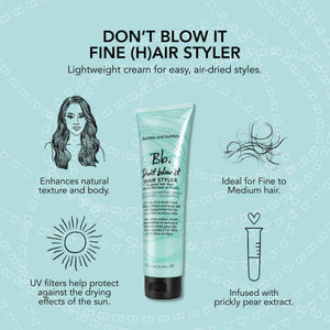 Bumble and bumble. Don't Blow It Fine (H) air Styler Air Dry Cream | Styling Cream to Enhance Texture and Body | Adds Hydration and Light Hold |For Fine to Medium Wavy, Straight Hair Types, 5 Fl Oz