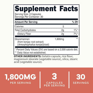Type Zero Clean Glucomannan Konjac Root Extract (1,800mg) 90 Capsules - Gluten-Free, GMO-Free, 30 Servings