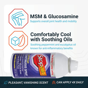 Stopain Pain Relief Spray 4oz (2 Pack) USA Made, Max Strength Fast Acting with MSM, Glucosamine, Menthol for Arthritis, Lower Back, Neck, HSA FSA Approved Topical Analgesic Products StopainBuy Supplements Australia