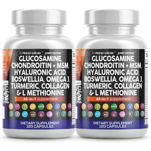 Clean Nutraceuticals Glucosamine 1500mg Chondroitin 1200mg MSM with Turmeric Curcumin, Collagen, Hyaluronic Acid, Omega 3 - Joint Health Supplement for Men & Women - Joint Complex - 120 Count
