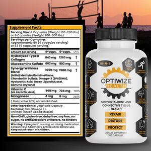 OptiWize 10-N-1 Joint Support Hydrolyzed Collagen,MSM, Hyaluronic Acid, Glucosamine,Chondroitin & More- Targets Joint Discomfort, Improves Mobility & Flexibility 320 Caps for Men & Women Made in USA OptiWizeBuy Supplements Australia