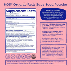 KOS Reds Superfood Powder for Antioxidants - USDA Certified Organic Beet Root, Goji Berries, Acai, Pomegranate, Coconut Water & Digestion Enzymes- Goji Berry Popsicle Flavor Juice Mix - 28 Servings KOS buy supplements Au