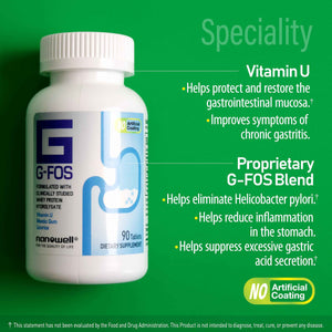 NANOWELL G-FOS Digestive Health Supplement, Vitamin U - 90 Tablets X 2 Bottles for 2 Months (180 Count)