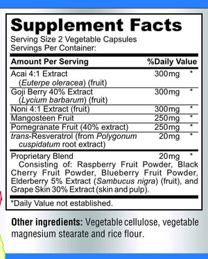 Super Antioxidant Fruit Superfood Complex - Powerful Antioxidant Superfruits, Acai, Goji, Noni, Mangosteen, Pomegranate, Elderberry, Resveratrol,