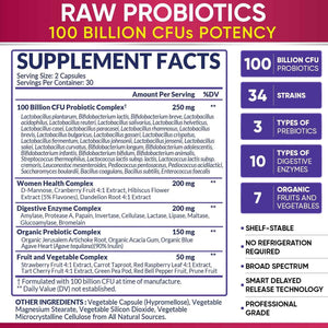 Wholesome Wellness Dr. Formulated Raw Probiotics for Women 100 Billion CFUs + Digestive Enzymes 1000MG Plus Prebiotics & Probiotics Supplement Bundle