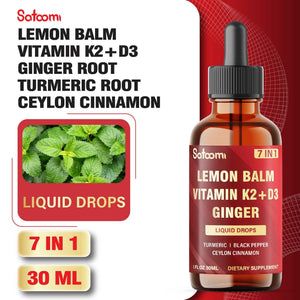 Satoomi 7in1 Lemon Balm Tincture with Vitamin D3, Vitamin K2, Ginger Root, Turmeric, Ceylon Cinnamon and Black Pepper - 1 FL Oz - 60 Day Supply
