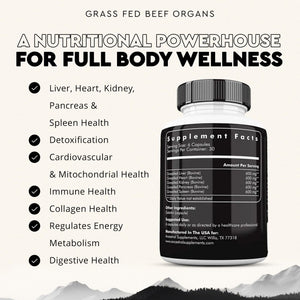 Ancestral Supplements Grass Fed Beef Organ Supplement, Supports Whole Body Wellness with Proprietary Blend of Liver, Heart, Kidney, Pancreas, Spleen, Freeze-Dried Beef, Non-GMO, 180 Capsules Ancestral SupplementsBuy Supplements Australia