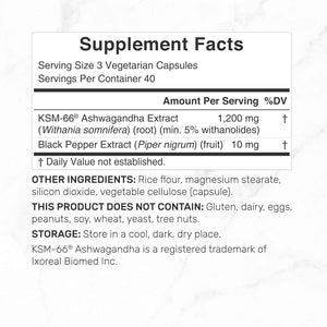 KSM 66 Ashwagandha 1,200mg with Black Pepper, 120 Veggie Capsules - Extra Strength Root Extract - High Absorption - Adaptogenic Supplements for Relaxation, Energy, & Brain Health - Non-GMO