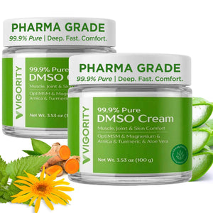 Vigority DMSO Cream 99.9% Pure for Topical Joint, Muscle Comfort - DMSO Pharmaceutical Grade Cream with Arnica, Magnesium, Turmeric, OptiMSM, Aloe Vera 2 Pack