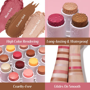 KIMUSE Face Sticks Trio, Cream Blush Stick & Highlighter Stick & Contour Stick for Sculpt the Cheeks, Long Lasting Cream Contour Stick Trio for Face Makeup, with Brush KIMUSEBuy Supplements Australia