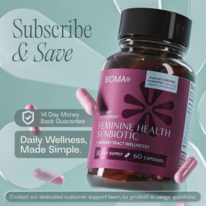 BIOMA Feminine Health Synbiotic - Women's Health Supplement for Healthy Vaginal pH, Urinary Tract & Digestive Support - with Probiotics, Cranberry & Tributyrin - 180 Capsules (3 Pack, 90-Day Supply)