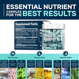 Height & Bone Support Supplement - Premium Height Growth Supplement for Kids & Teens with Calcium - Nutritional Support Bone Health Formula - Height Increase Essential Vitamins - 60 Caps LM LILYNUTRAMOON buy supplements Au