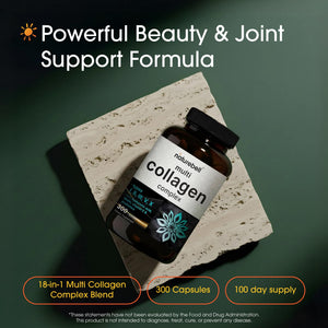 NatureBell Multi Collagen Complex - 300 Capsules - 5 Collagen Peptides (Type I, II, III, V, X), Hyaluronic Acid, Biotin & Probiotics - Hair, Skin, Nail, Joint & Gut Health Support* NatureBell buy supplements Au