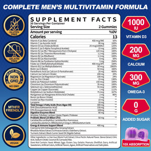 Ceecisee Men’s Methylated Multivitamin Gummies: Chewable Multivitamins Mens Gummy with Omega Probiotic Magnesium Zinc Vitamins B12 D3 - No Iron Daily Supplement Support Energy Immune for Men(120Count) CeeciseeBuy Supplements Australia
