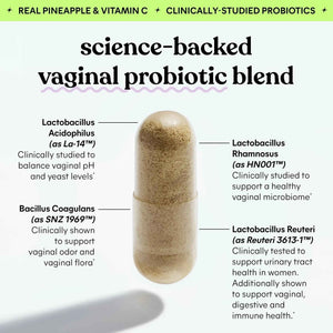 Lemme Purr Vaginal Probiotics for Women - Promotes pH Balance, Healthy Vaginal Odor & Urinary Tract Health w/Lactobacillus Blend, Clinically Tested Strains, Pineapple & Vitamin C - 60 Veggie Capsules