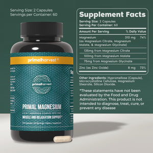 Primal Harvest Magnesium Supplement Complex 310mg by Primal Harvest with Magnesium Glycinate, Citrate, Malate, and Zinc 2 Pack, 240 Capsules Primal Harvest buy supplements Au