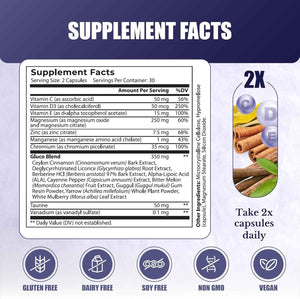 Gluco24 - Supplements with Berberine, Ceylon Cinnamon - Bitter Melon, Vegan, Non GMO. 30 Days Supply. 60 Capsules
