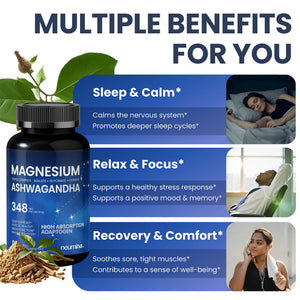 Magnesium Ashwagandha Complex | High-Absorption Multi Magnesium Supports Stress Relief, Sleep, Muscle & Heart Health | Vegan, Non-GMO, Gluten-Free, Made in USA, 90 Capsules((45-Day Supply) NEUMINA buy supplements Au