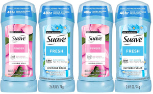 Suave Antiperspirant Deodorant for Women, Fresh & Powder Variety 2-Pack - Anti-Staining Invisible Solid Sticks, Talc-Free, 2.6 Oz Ea