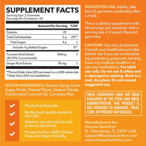Turmeric Gummies, Peach, 60ct, Digestive & Immune Support for Wellness - Turmeric Gummies with Ginger Root Extract, Digestive Health & Immune Support for Overall Wellness, 1 Month Supply