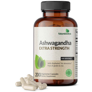 Futurebiotics Ashwagandha Extra Strength Stress & Mood Support 100 Capsules - Vegetarian, Non-GMO, Gluten-FREE, Soy-FREE, BioPerine for High Absorption