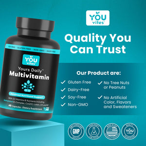You Vites - Methylated Multivitamin for Men and Women, Methyl Multi Without Iron - 60 Capsules, MTHFR Supplement with Methyl B12, Methylfolate (5-MTHF), CoQ10 for Energy, Heart and Mood Support You Vitesย buy supplements Au