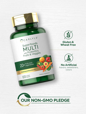 Carlyle Fruits and Veggies Supplement - 120 Count - Superfood Multivitamin with Probiotics - Made with 20 Fruits and Vegetables - Non-GMO & Gluten Free