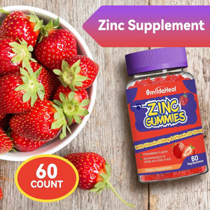 Zinc Gummies, Zinc 50mg, Zinc Citrate, with Vitamin C, Vitamin D3, 60 Count - Zinc Gummies, Zinc 50mg, Zinc Citrate, with Vitamin C, Vitamin D3, Strawberry Flavor Gummies, 60 Count