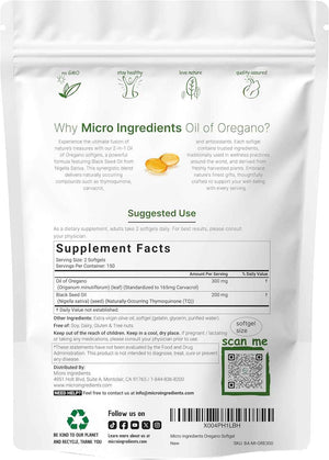 Micro Ingredients Oil of Oregano Softgels & Pure Triple Magnesium Complex 400mg Capsules - 2 Pack Bundle - 4X Strength Thymoquinone with Black Seed - Glycinate, Malate, & Taurate Forms