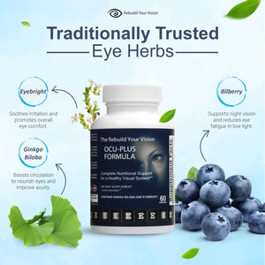 Rebuild Your Vision Ocu-Plus Formula - Eye Health Supplement with Lutein & Zeaxanthin - Supports Visual Clarity, Night Vision & Macular Health - with Bilberry, Ginkgo Biloba & NAC - 60 Capsules