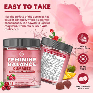 GORNVB Premium Feminine Balance Gummies for Women, Support pH Balance & Vaginal Probiotics Health Gummies with Cranberry Pineapple Powder, D-Mannose, Sugar Free, Gluten Free, Vegan