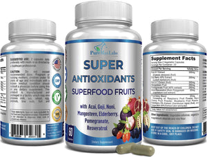 Super Antioxidant Fruit Superfood Complex - Powerful Antioxidant Superfruits, Acai, Goji, Noni, Mangosteen, Pomegranate, Elderberry, Resveratrol,