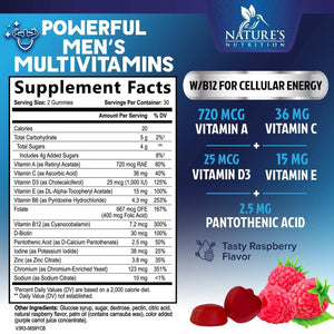 Multivitamin for Men - Complete Daily Mens Multivitamin Gummies with Vitamin D, B Vitamins, Zinc & More - Energy, Memory, Focus & Immune Health Support Nature's Nutrition