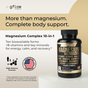 gflow vitamins Magnesium Complex Supplement - 10 Active Forms, Glycinate, Citrate, Malate, Oxide, Taurate, Aspartate, Gluconate, Ascorbate, Lactate, Carbonate, Plus More with Vitamin C B1 B2 B6 B12 gflow vitamins buy supplements Au