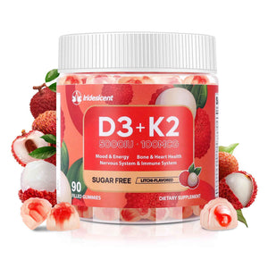 Vitamin D3 K2 Gummies w/Magnesium Sugar Free - 90 Count - D3 Vitamin 5,000 IU + K2(MK-7) 100 mcg - Vegan K2 D3 Vitamin Supplement, Highly Absorbent Supports Bone