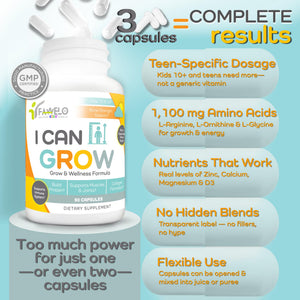 I Can Grow (3 Pack) Height Boosters for Kids 10+, Teen Vitamins for tru Height - Natural Growth Supplement for Optimal Development - Supports Bone Strength and Immune Health with Colostrum Fawelo buy supplements Au