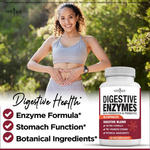 NEW AGE Digestive Enzymes for Gut Health - Probiotic Multi Enzymes with Prebiotics and Probiotics with Lipase for Women and Men for Digestive Health