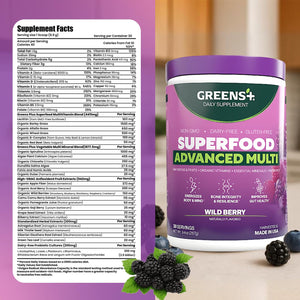 Greens+ Advanced Multi Wild Berry Superfood Powder, Organic Blend, Vegan, Non-GMO, Soy-Free, Dairy-Free, Gluten-Free, Dietary Supplement with Vitamins & Minerals, 9.4 oz Greens+ย buy supplements Au