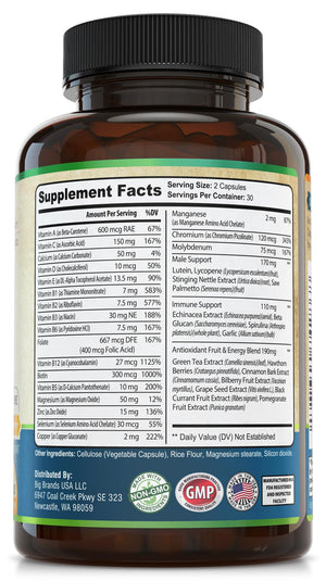 Whole World Wellness Mens Daily Multivitamin Multimineral Supplement for Energy, Focus, Stamina & Performance. Made for Men with 30+ Nutrients, Fruit & Energy Blend. Mens Vitamins, Made in The USA.