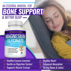 Magnesium Glycinate 525mg - High Absorption Chelated Magnesium Supplement Made with Pure Magnesium Glycinate - Supports Muscles, Sleep, Cramps, Recovery Bisglycinate Complex Vegan Non-GMO 90 Capsules Toplux buy supplements Au