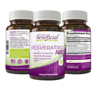 PURELY beneficial RESVERATROL1450-90day Supply, 1450mg per Serving of Potent Antioxidants & Trans-Resveratrol, Promotes Anti-Aging