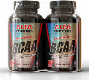Maximum BCAA By Alfa Sports - Branched-Chain Amino Acids Supplement with L-Leucine, L-Isoleucine & L-Valine - Muscle Support Formula - 100 Capsules (2-Pack)