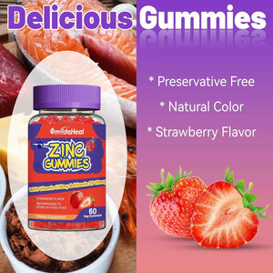 Zinc Gummies, Zinc 50mg, Zinc Citrate, with Vitamin C, Vitamin D3, 60 Count - Zinc Gummies, Zinc 50mg, Zinc Citrate, with Vitamin C, Vitamin D3, Strawberry Flavor Gummies, 60 Count