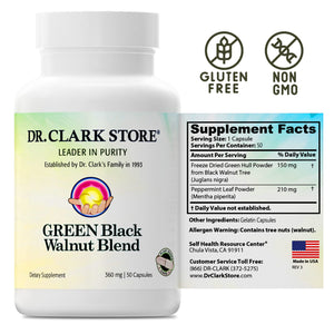 Dr Clark Green Black Walnut Blend - Freeze Dried Hull Dietary Supplement, Extra Strength Formula from All Natural Walnuts, Supports Healthy Intestinal Environment, 360mg, 50 Gelatin Capsules Dr Clark StoreBuy Supplements Australia