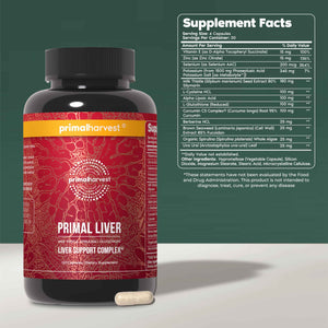 Primal Harvest Primal Liver Liver Supplement with, Alpha-Lipoic Acid, L-Cysteine HCL, L-Glutathione, Milk Thistle, and Spirulina