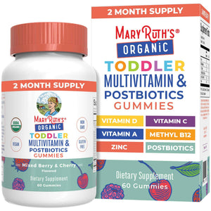 MARYRUTH'S Kids Vitamins USDA Organic - Multivitamin Gummies + Postbiotics for Ages 4+ - Multivitamin for Kids with Lactobacillus Rhamnosus - Children’s Vitamins - Vegan - Non-GMO - 60 Count