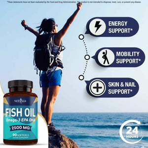 NEW AGE Omega 3 Fish Oil 2500mg Supplement Non GMO - EPA, DHA Fatty Acids Gluten Free (180 Softgels (Pack of 2))