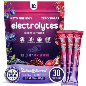 Keppi Electrolytes Powder Packets - Blueberry Pomegranate 30 Servings - No Sugar Hydration Supplement with Potassium, Magnesium, Sodium - Keto, Vegan
